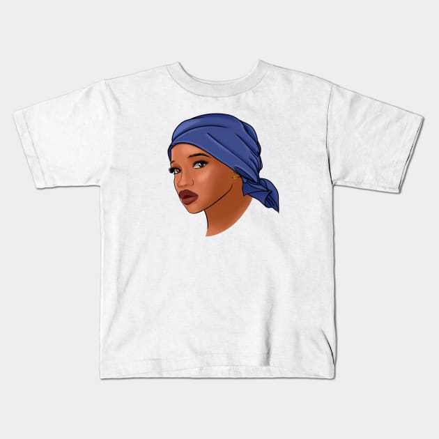 African American woman with a headscarf, fashion portrait Kids T-Shirt by Kuchinska design